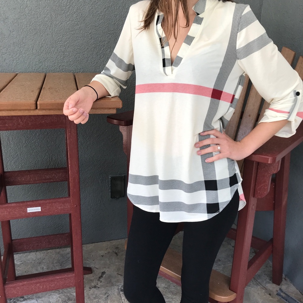 Cream plaid top tunic - Picture 5 of 5